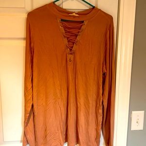NWT Long sleeve top with lace up detail